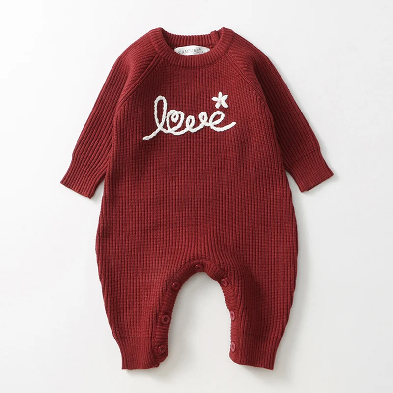 ربيع جديد 2026 ملابس 0-24 متر لحديثي الولادة والأولاد والبنات رومبير محبوك بأكمام طويلة مطرز بدلة قفز محبوكة للأطفال الرضع