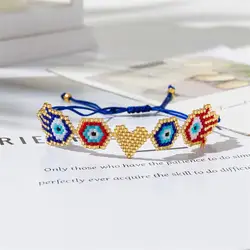 BLUESTAR Evil Eyes Bracelets Handmade Braided Rope Adjustable Bracelet Woman Colorful Heart Charm Friendship Jewelry