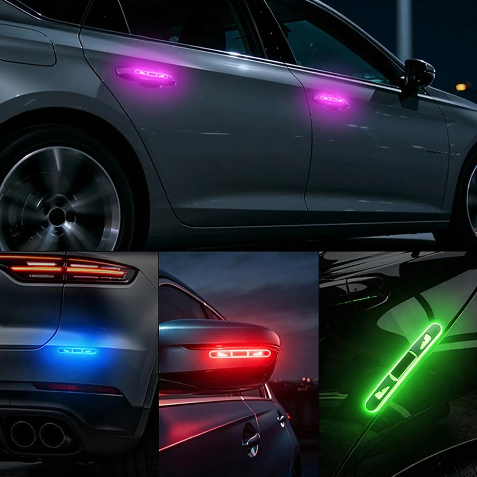 2 Pieces Car Flashing Lights RGB Devil Eye Illuminated Anti-collision Strips Adhesive Anti-Scratch Car Door Universal Guard
