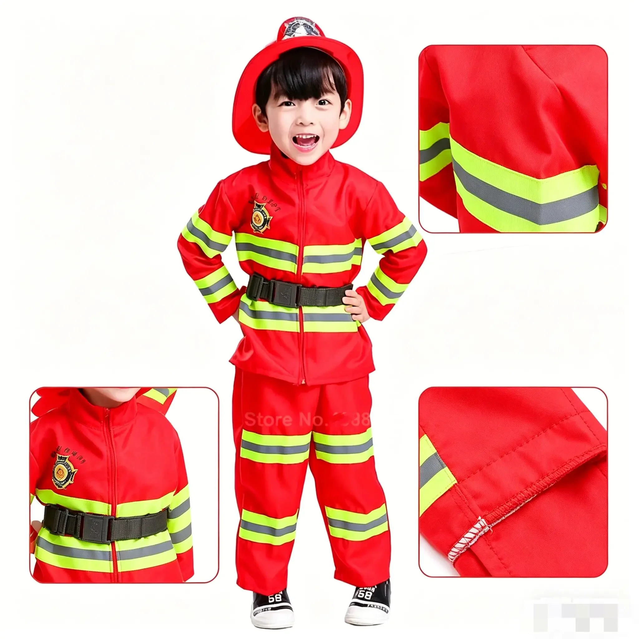 

Kids Fireman Sam Firefighter Costume - Halloween Cosplay Outfit for Boys & Girls, Fire Dept Uniform for Christmas Birthday Gifts