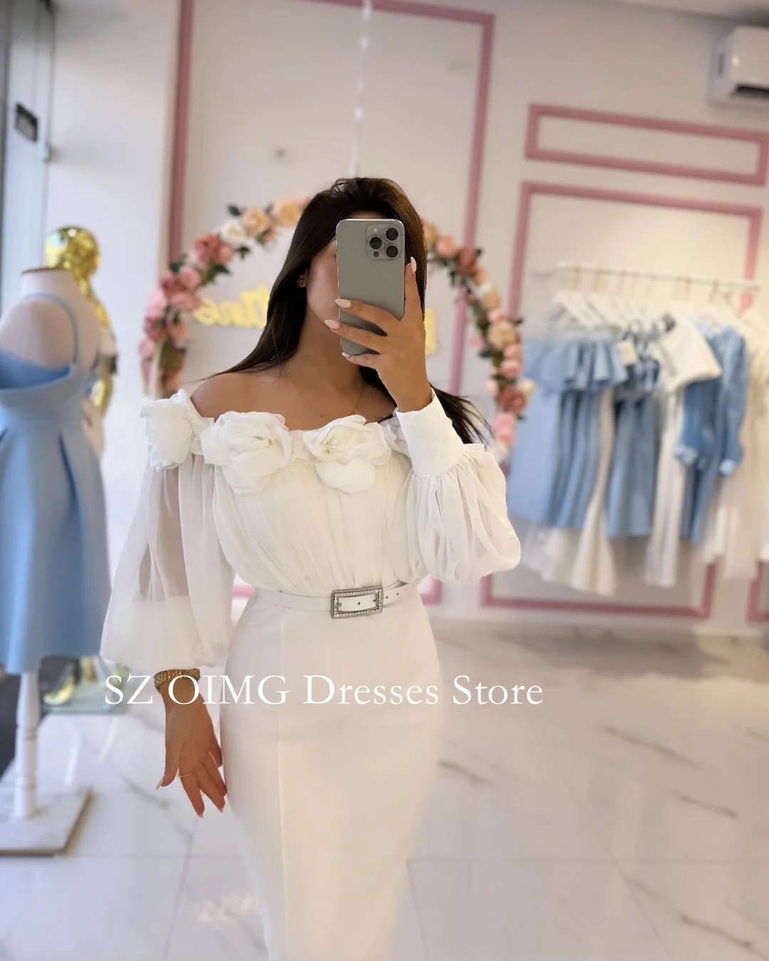 OIMG 2024 New Summer Women\'s Maxi White Crepe Satin Prom Dress Customized Fashion Celebrity Off the Shoulder Party Dress