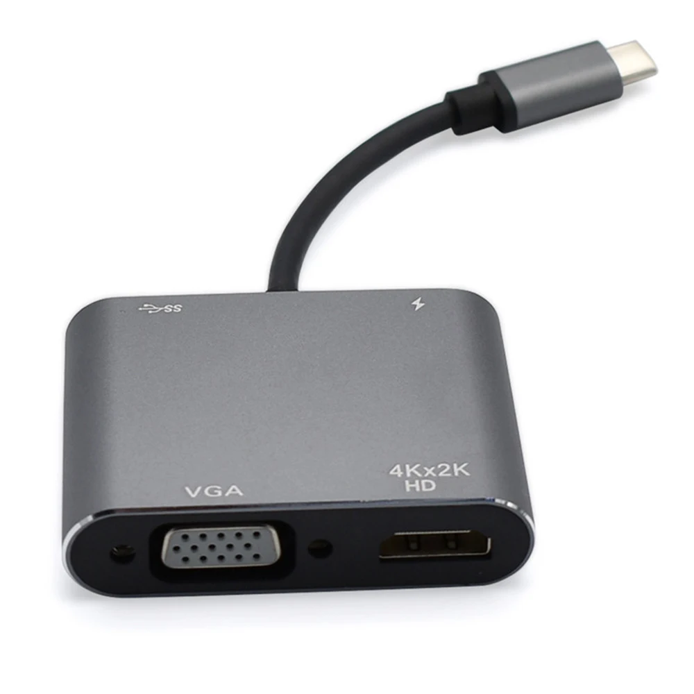 4 in 1 USB 3.0 Type-c to HDMI-compatible For Laptop Projector PC VGA Expansion Dock Line Type-C Splitter Docking Station