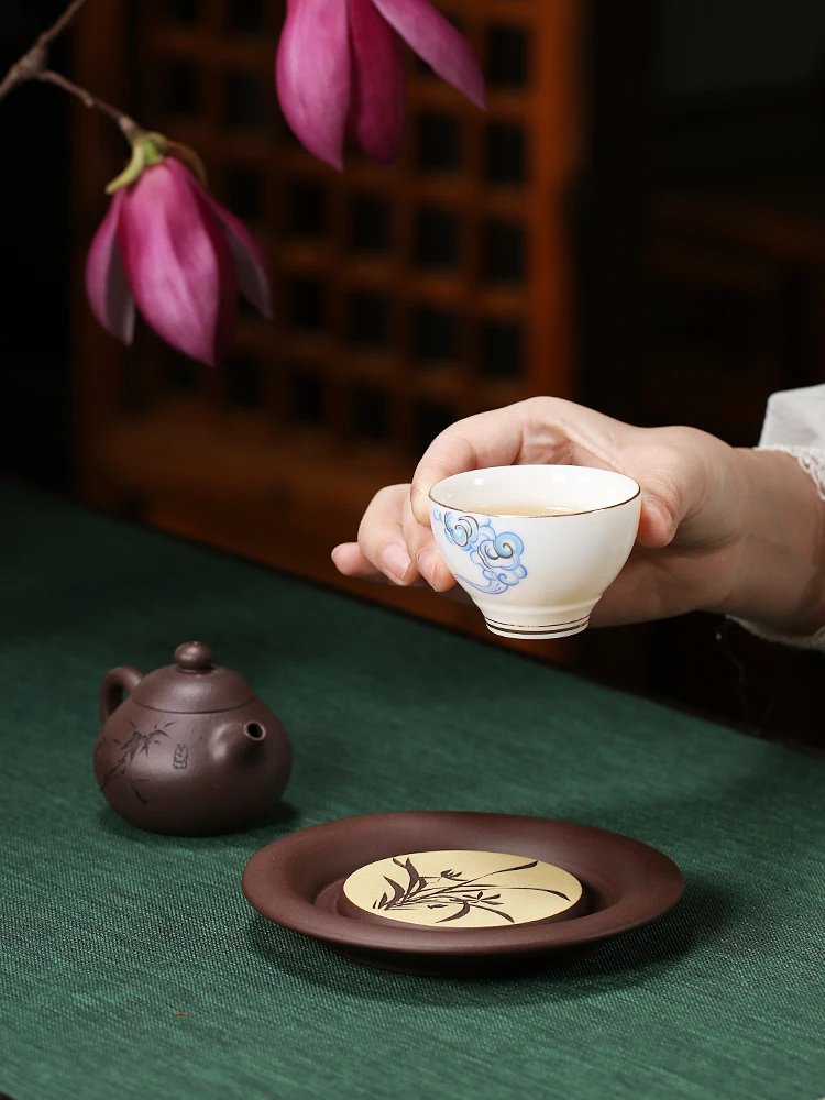 Purple Clay Teapot For Drying, Soaking Table, Powder, Orchid, Round Pot Tray, Small Single Tea ,