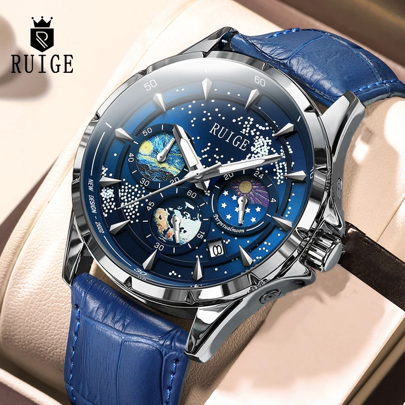 

RUIGE Men's Watch Starry Sea Ultra thin Fashion Men's Famous Watch Trendy Night Light Waterproof Casual Watch