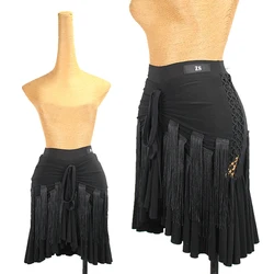 Black Tassel Latin Dance Skirt Women Lace Drawstring Skirt Cha Cha Rumba Dance Clothes Adult Practice Wear Salsa Skirt DNV17628