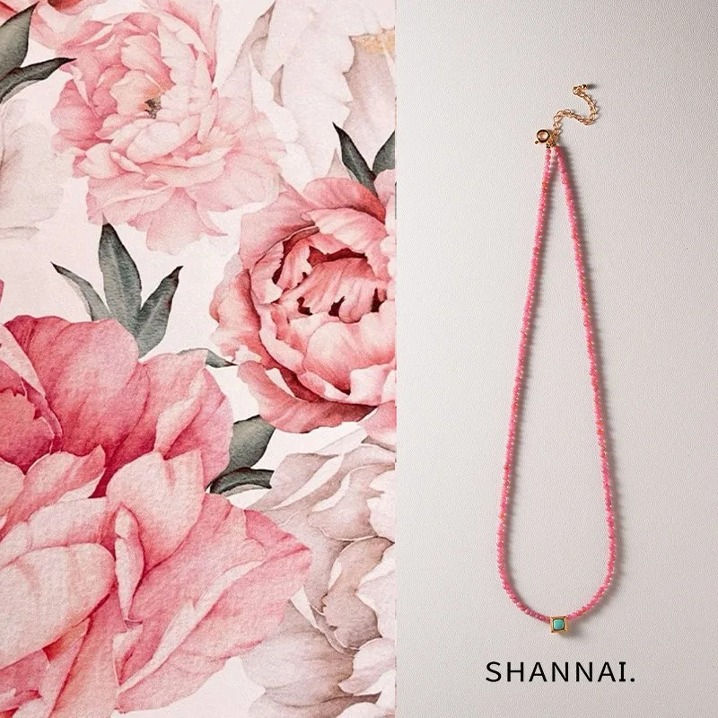 Natural Tiny Beads Rhodochrosite Rose Quartz Turquoise Pendant Choker Necklace for Women Elegant Brightening Vintage Unique Gift