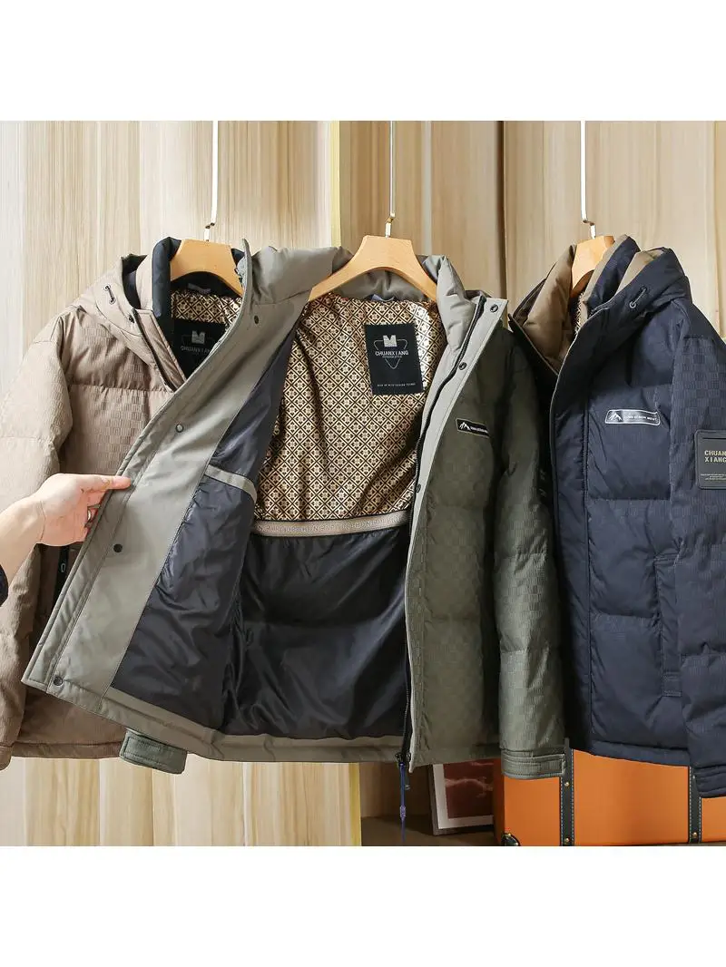 

Winter New Faion Men's down Jaet Hooded White Du Feather Outdoor Windproof Water-Resistant Fluffy Warm Polyester Fiber