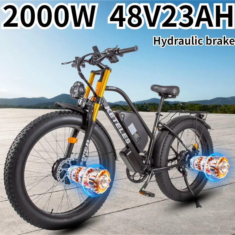 XF4000 Ebike 2000W Dual Drive 48V 23AH Battery Hydraulic Brake Electric Bike 26*4.0 Inch Fat Bike Mountain Snow Electric Bicycle