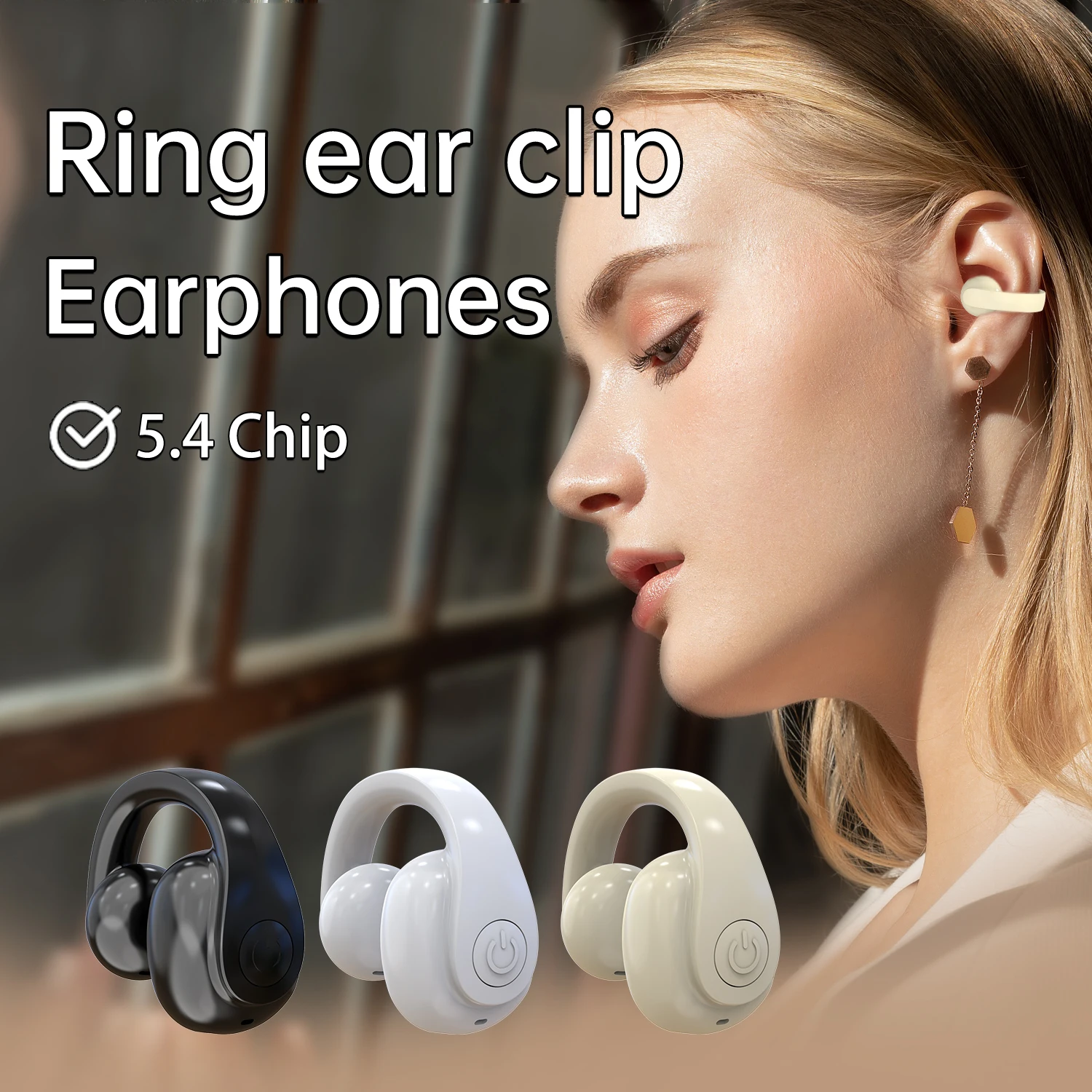 Single Ear Wireless Headphone Noise Reduction Bluetooth 5.4 Ear Clip on Headphones Waterproof Sports Music Hands-Free Earbud