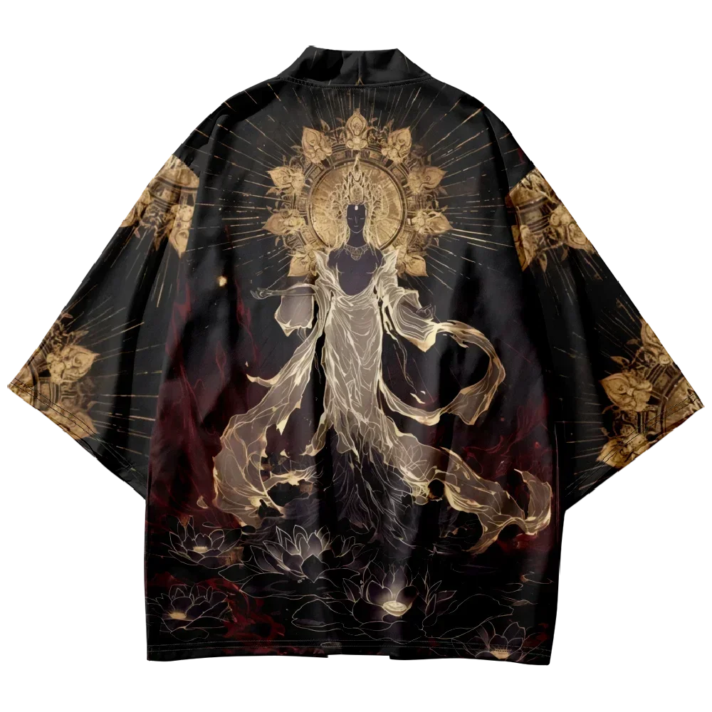 الاتجاه الجديد أزياء الرجال عارضة كيمونو البوذية الطباعة الرجال التقليدية كيمونو اليومية عارضة الرجال سترة #3