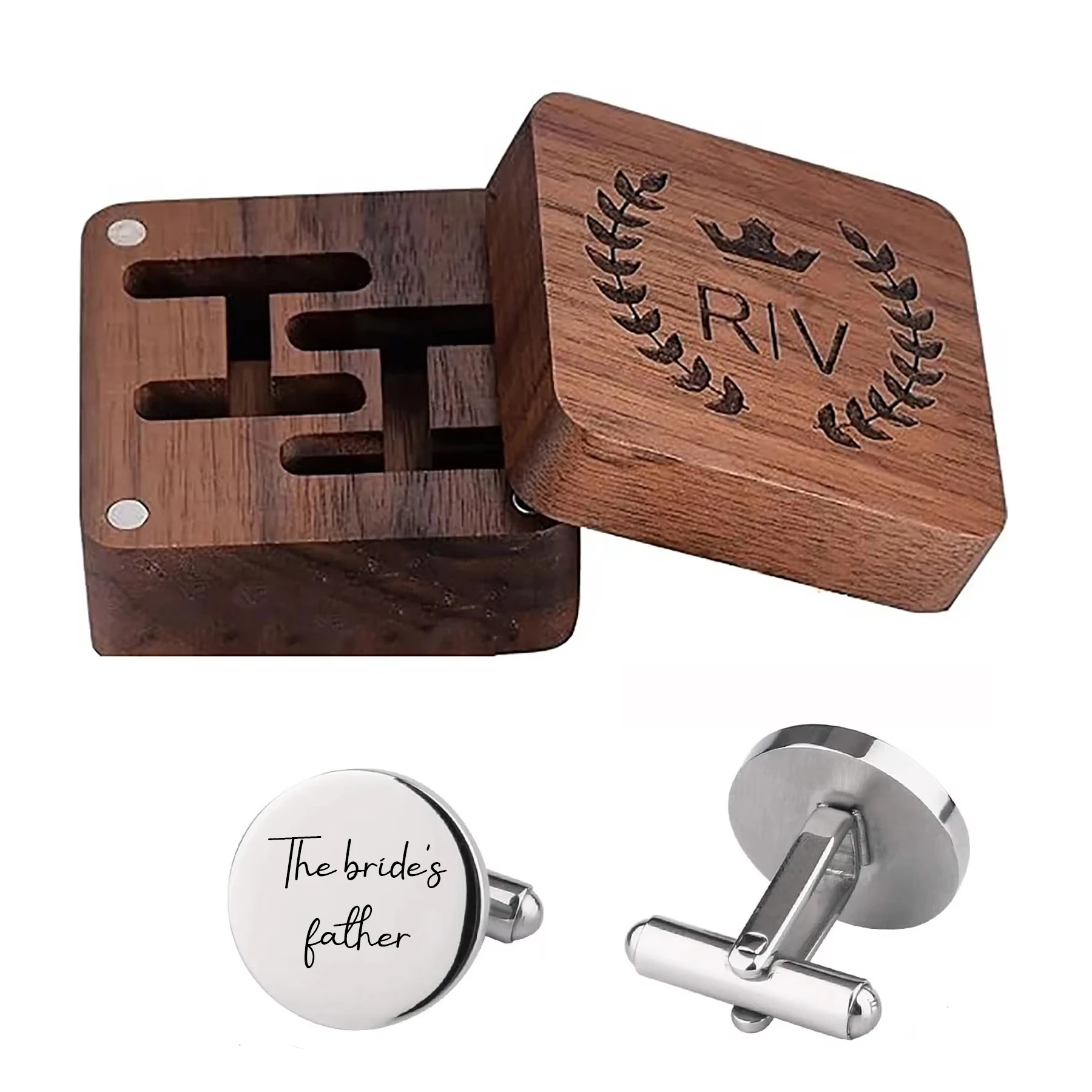Custom Personalized Cufflinks Wooden Box Set Wedding Jewelry Cufflinks Engraved Gifts for Men Groom Father Husband