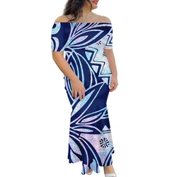 1 MOQ Big People Women's 8XL Milk Silk Drape Off Shoulder Dress Polynesian Samoan Pia Luxury Design One Shoulder Fishtail Dress