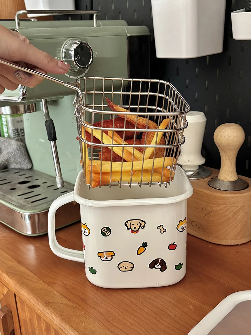 

Эмалированная чаша для воды для собак с крышкой, контейнер для хранения, миска для лапши быстрого приготовления, емкость для свиного жира, контейнер для хранения, контейнер для фритюрного масла