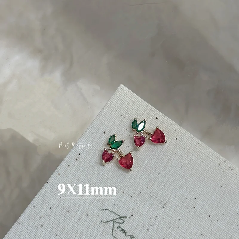 10 pièces nouvel été fruits cerise ananas cocotier japonais or cuivre zirconium luxe haute qualité nail art bijoux