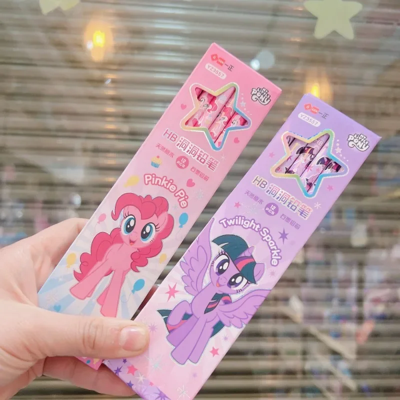 12pcs/box Anime My Little Pony Hole Pencil Kawaii  Children HB Twilight Sparkle Triangular Practice Writing Pen Student Painting