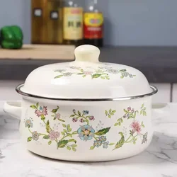 Milk Pot Enamel  Bowl Baby Food Bowl Ear Pot Cartoon with Lid Induction Pot Cooking