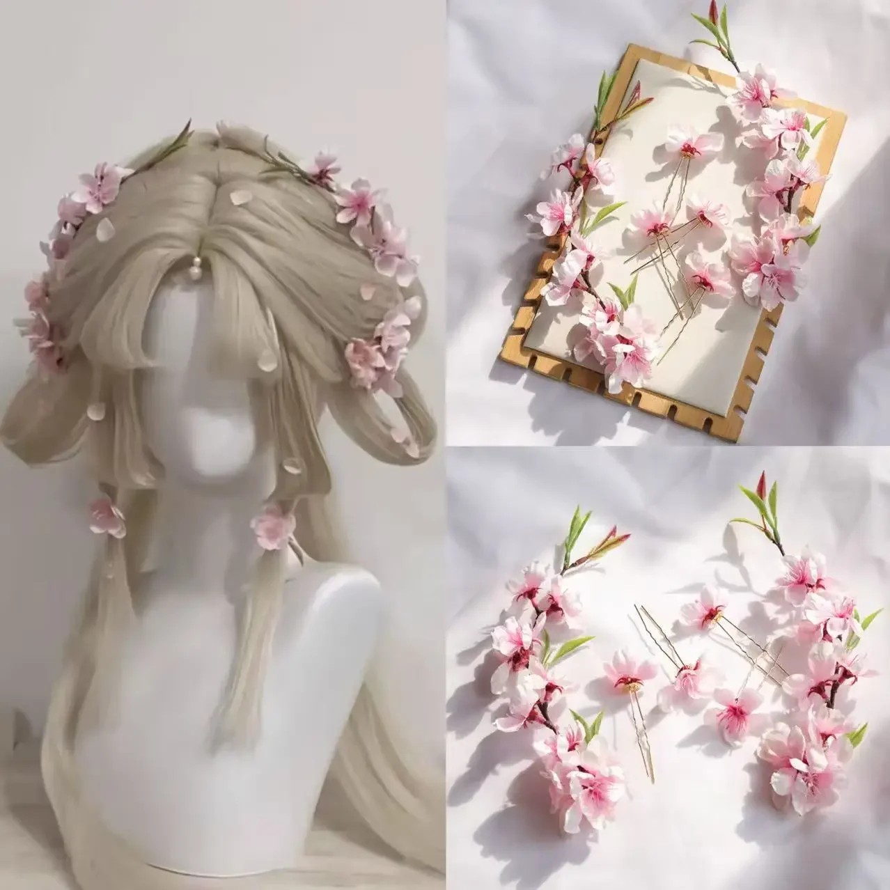 Pfirsichblüte Haarschmuck Haarspangen Hanfu Haarschmuck Blume Super Fee Seidenblume Kopfschmuck Antikes Zubehör – Detail 1