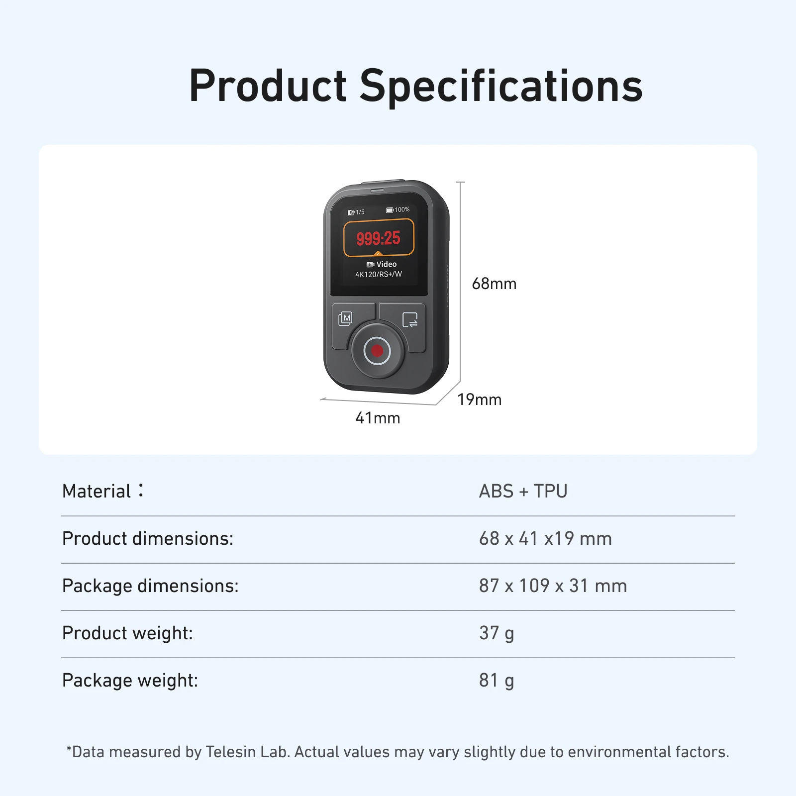 TELESIN 60M Bluetooth-Fernbedienung für DJI OSMO Action 6 5pro 4 OSMO 360 mit Handgelenkschlaufe und Bildschirmanzeige für DJI Action 4 5 6
