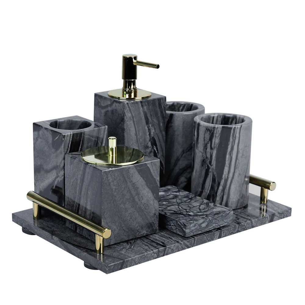 New Marble Bathroom Accessories Set 7 Piece Factory Price Marble Effect Accessory Bathroom Set