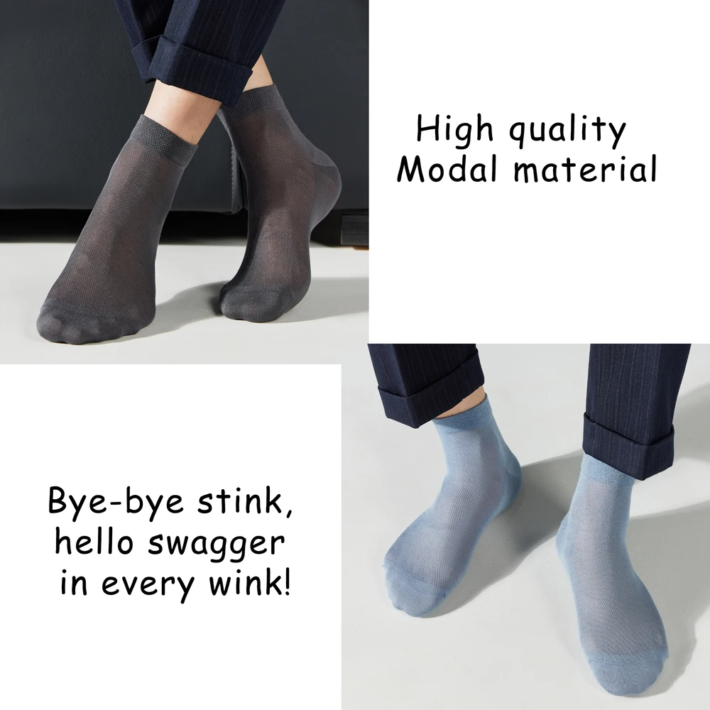 Herren-Socken aus Maulbeerseide und Modalmischung in der Mitte der Wade – atmungsaktives Sommer-Mesh, antibakterielle, geruchshemmende, dünne schwarze Business-Socken – Detail 10