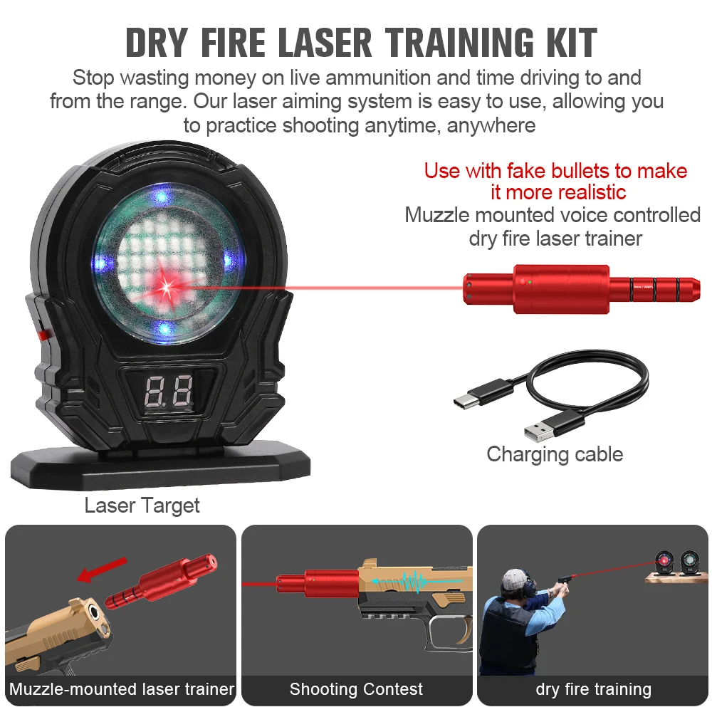 Fit for 9mm/38SPL caliber, voice‑controlled trigger, stable laser output, compatible with most dry‑fire training APPs.