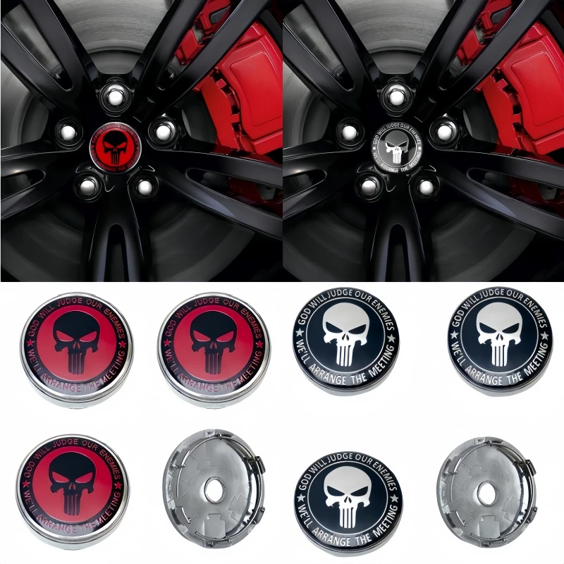 1group Skull logo Car Hubcap sticker fashion Car Wheel hub sticker car sticker decoration 60MM aluminum car tire sticker