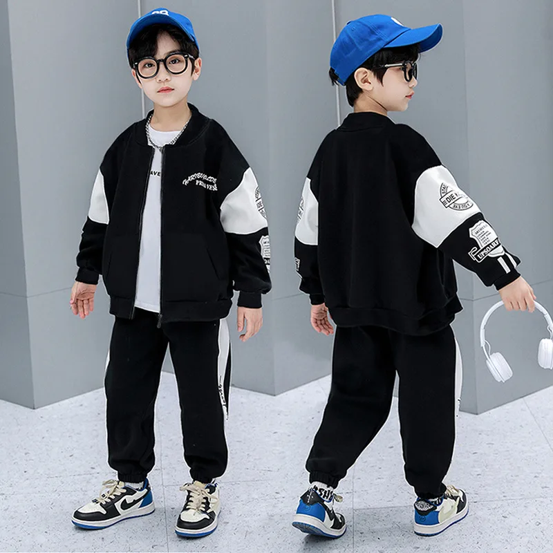 Spring Fall Boy Baseball Uniform Sets Kids Jacket Coat + Pants 2pcs Suit Hip Hop Children\'s Clothing Sports Tracksuits 4-14Year