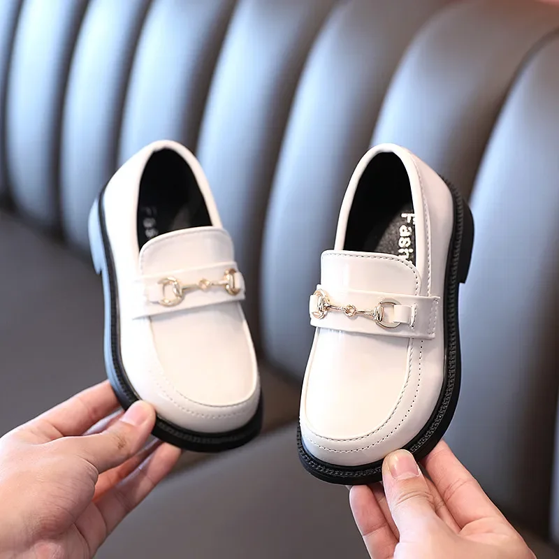 Kids Patent Leather Shoes Slip-On Boy Girl Square Heel Round Toes Shoes 2021 Autumn Retro Loafers Shoe Casual Walk 21-36