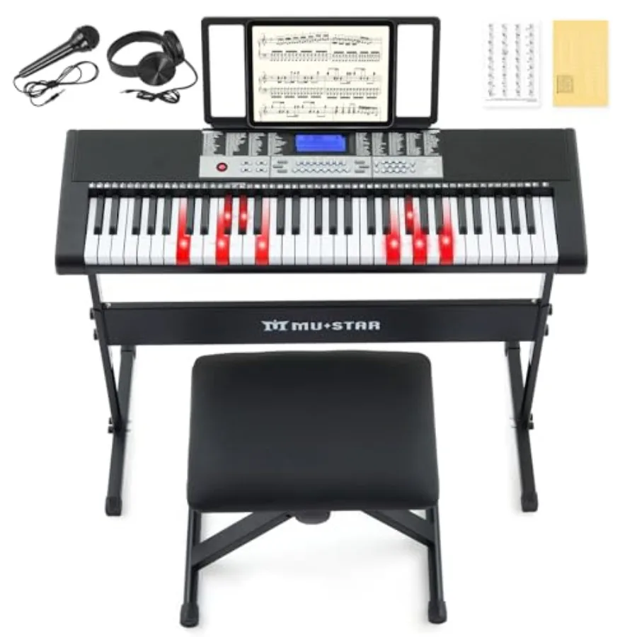 

61 Key Electric Piano Keyboard with Light-Up Keys for Beginners Black 255 Tones/Rhythms Smart Learning System Includes Headphon