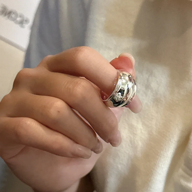 

S925 Sterling Silver Korean Version Niche Design Feel Bag Heavy Industry Simple Fashionable INS Ring Wholesale Jewelry