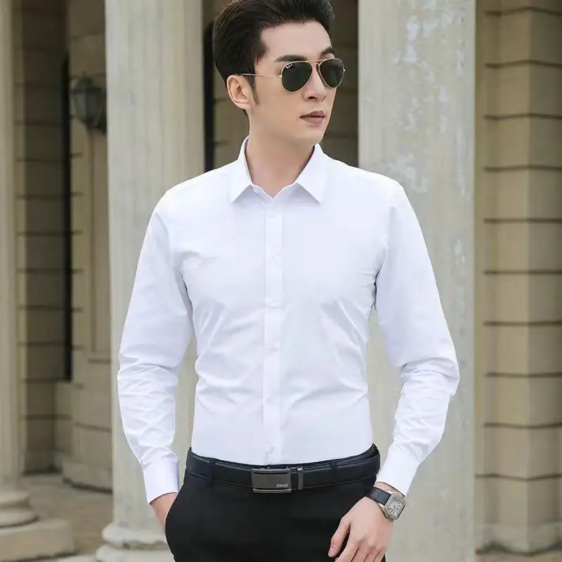 

New plus Size Men's Color Business Shirt Fashion Classic Long Sleeve Square Collar Open Cardigan Male Apparel Pure Color