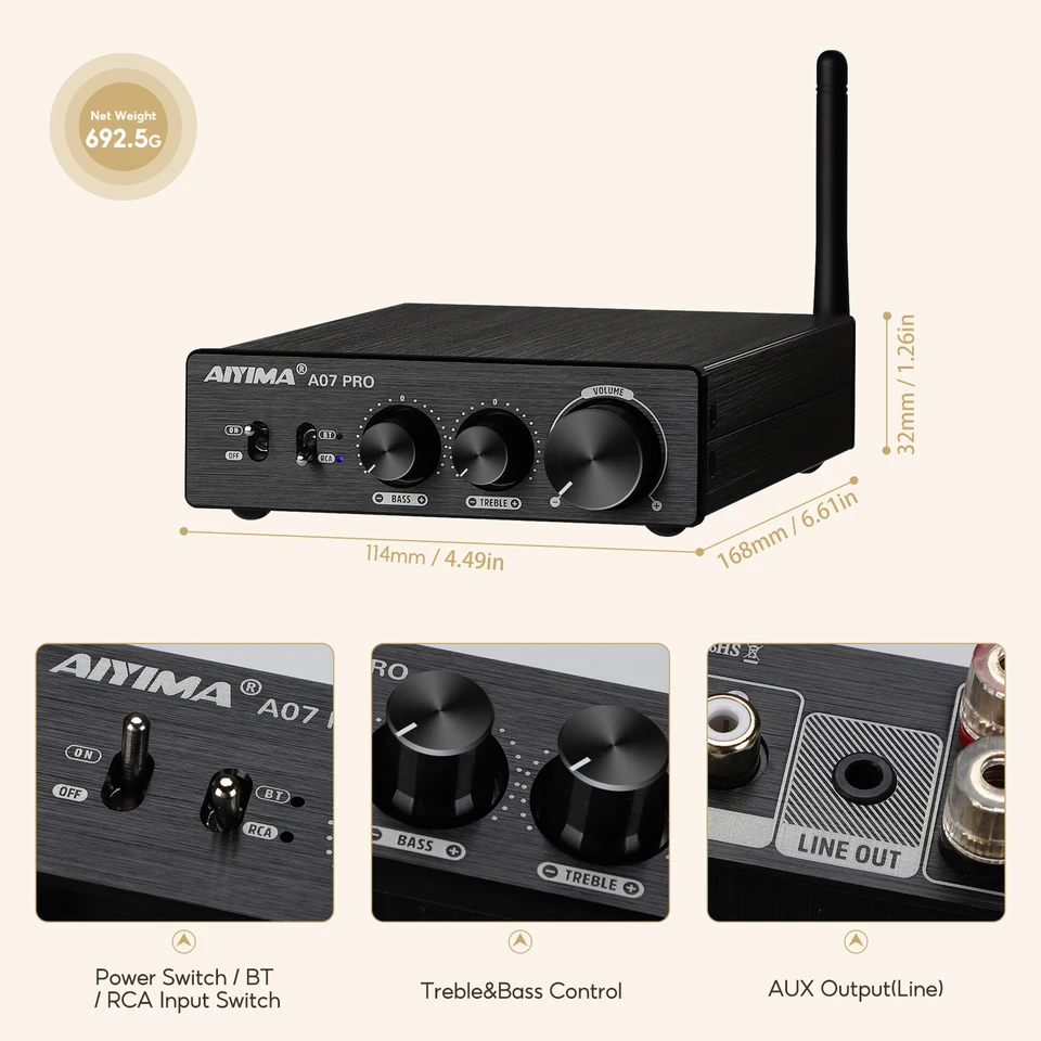 AIYIMA A07 プロ Bluetooth アンプ TPA3255 QCC304X ステレオ 2.0