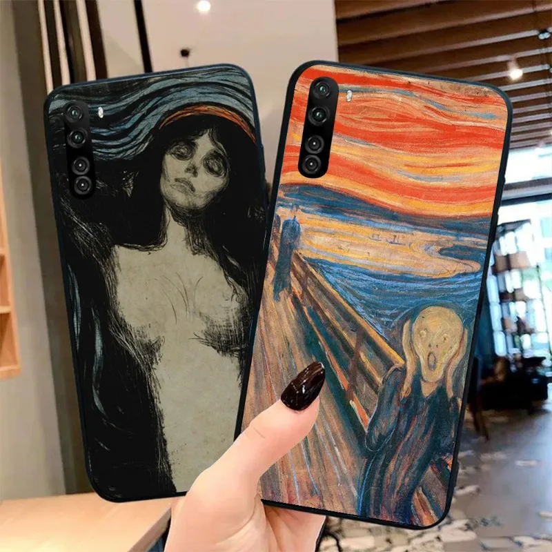 Munch Vintage Oil Painting Phone Case for OPPO Find X5 X3 X2 A93 Reno 8 7 Pro A74 A72 A53 Black Soft Phone Cover