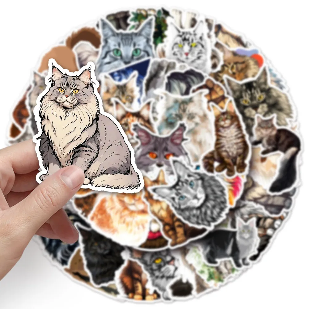 10/50pcs Cute Cat Maine Coon Stickers Notebook Stationary Scrapbook Laptop Phone Guitar Kawaii Animal Decal for Kids DIY Toy