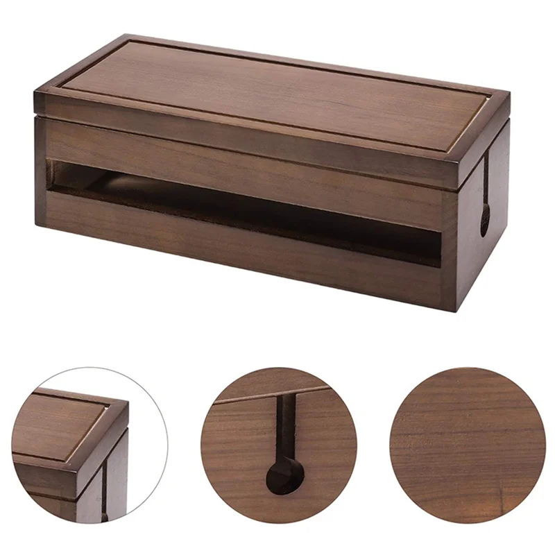 

A34R 3X Cable Management Box Wooden Cord Organizer Box For Extension Cord Power Stripe Surge Protector Wire (Coffee Color)