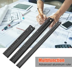 Protective Ruler Straight Multi-function Aluminum Alloy Ruler 20cm 30cm 45cm Non-slip Straight Ruler Woodworking Measuring Tool