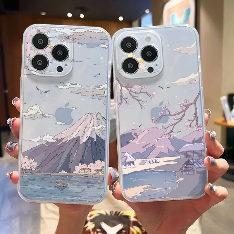 Anime Scenery Phone Case for IPhone 11 13 12 15 Pro XS MAX Mini 7 8 14 Plus SE20 X XR Cartoon Landscapes Clear Cover Fundas Skin image 4