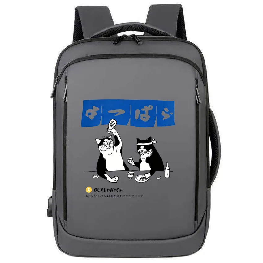 

Laptop Backpack School Bag Harajuku Japanese Cat Drinking Printed Boy Girl Rucksack Backbag Male Women Leisure Backpack USB Port