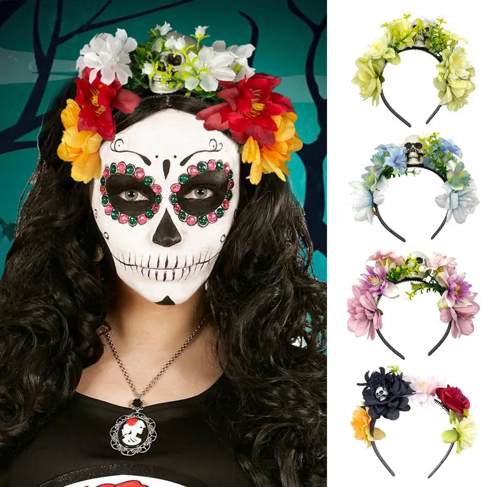 

Scalp-friendly Headband Halloween Skull Flower Headband with Simulation Rose for Women Lightweight Dark for Cosplay for Special