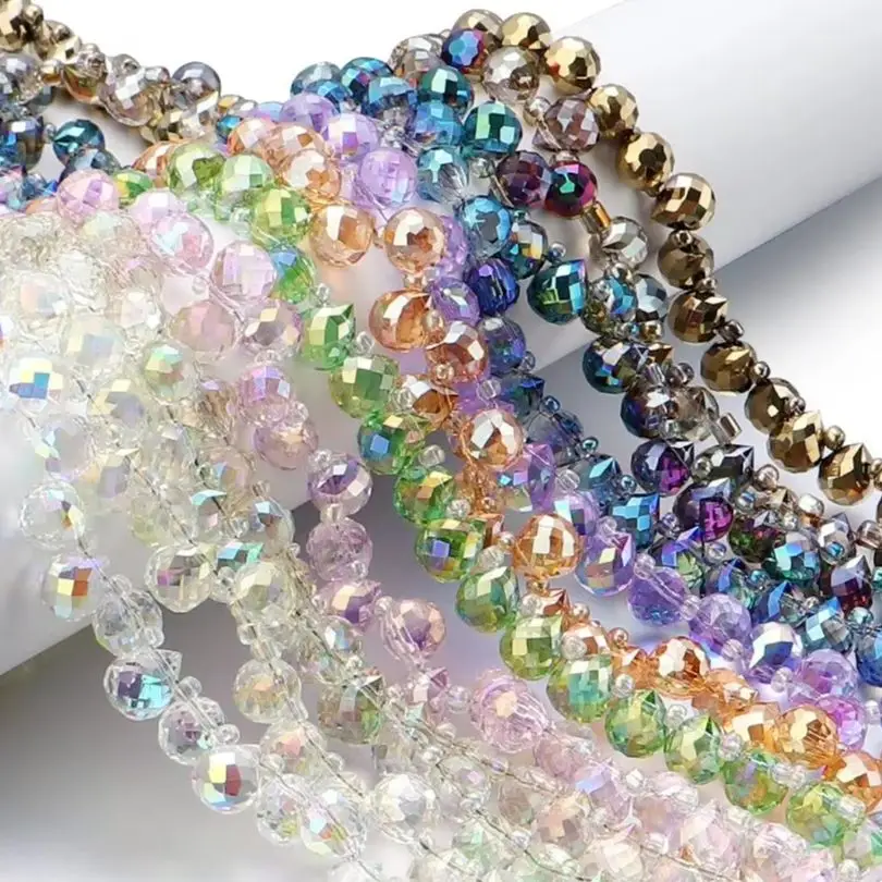 

50 шт. 8x9 мм граненые стеклянные бусины-капли в форме клубники, рассыпные бусины-разделители для изготовления ювелирных изделий, ожерелий, серег своими руками