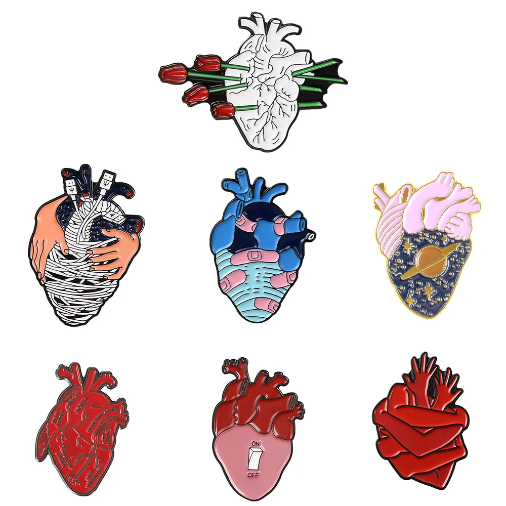 Anatomical Heart Enamel Pin Brooch Medical Organ Diagram Labeled Heart Badge Gothic Nurse Doctor Jewelry Gift For Friends