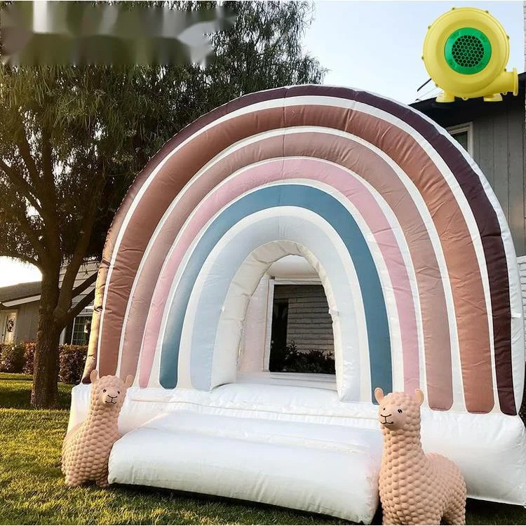 ขายส่ง Boho สไตล์ Inflatable Bouncy ปราสาทจัมเปอร์ Pogo Rainbow Bounce House พร้อมเครื่องเป่าลม Mini Pastel กระโดดปราสาทสําหรับงานปาร์ตี้