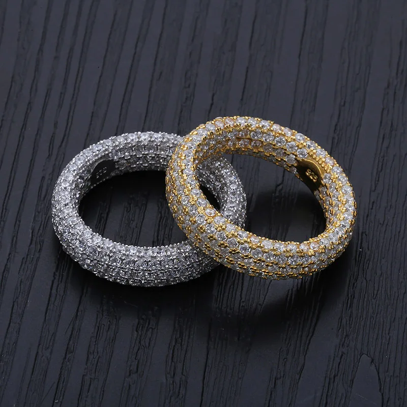 925 Sterling Silver Full Pave Cubic Zirconia Band Ring Iced Out Micro‑Inlay CZ Eternity Ring Hip Hop Women Men Silver Jewelry