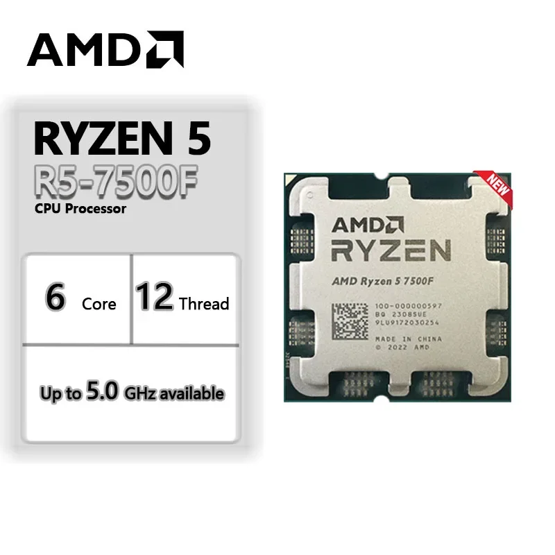 NEW AMD Ryzen 5 7500F Processor 5GHz 6-Core 12-Thread 38MB Desktop Processor  Socket AM5 CPU Gaming Processo but no fan