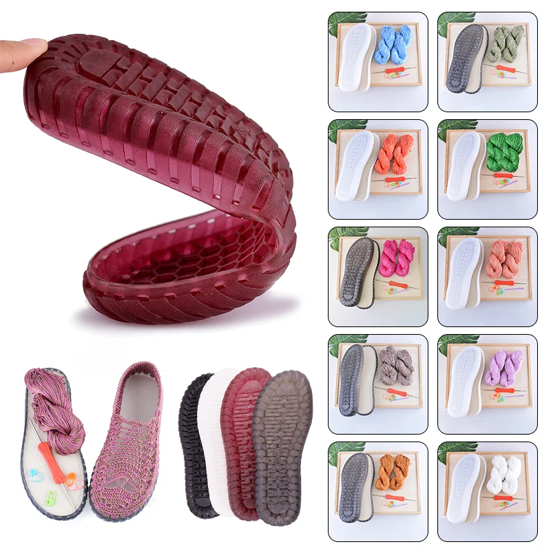 Hand-woven Summer Hook Soles Anti-kick Rubber Soles+Hollow Line Knitted Slippers Short Boots DIY Shoes Crocheted Material