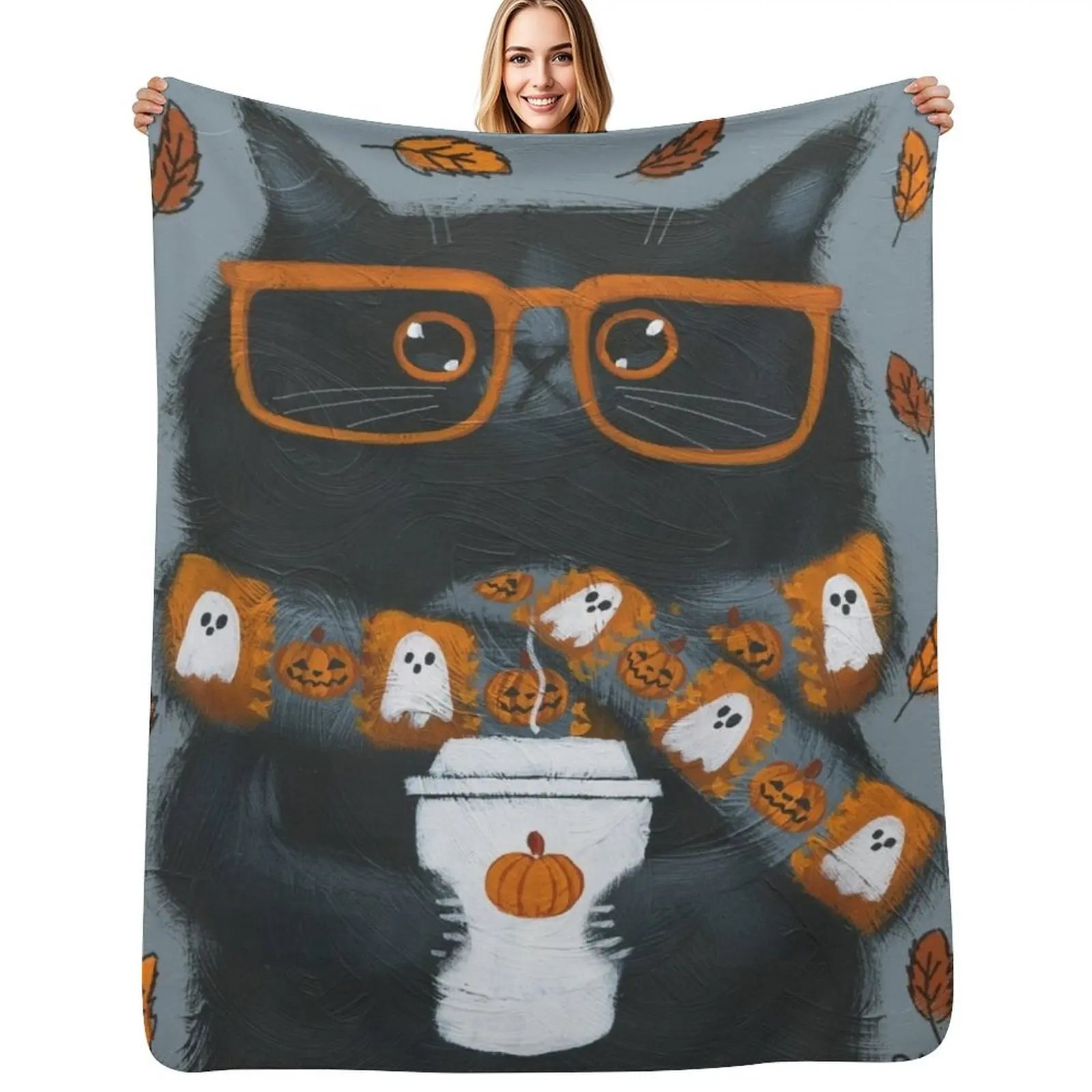 Autumn Pumpkin Spice Kitty Throw Blanket cosplay anime For Baby halloween Decorative Throw christmas decoration Blankets