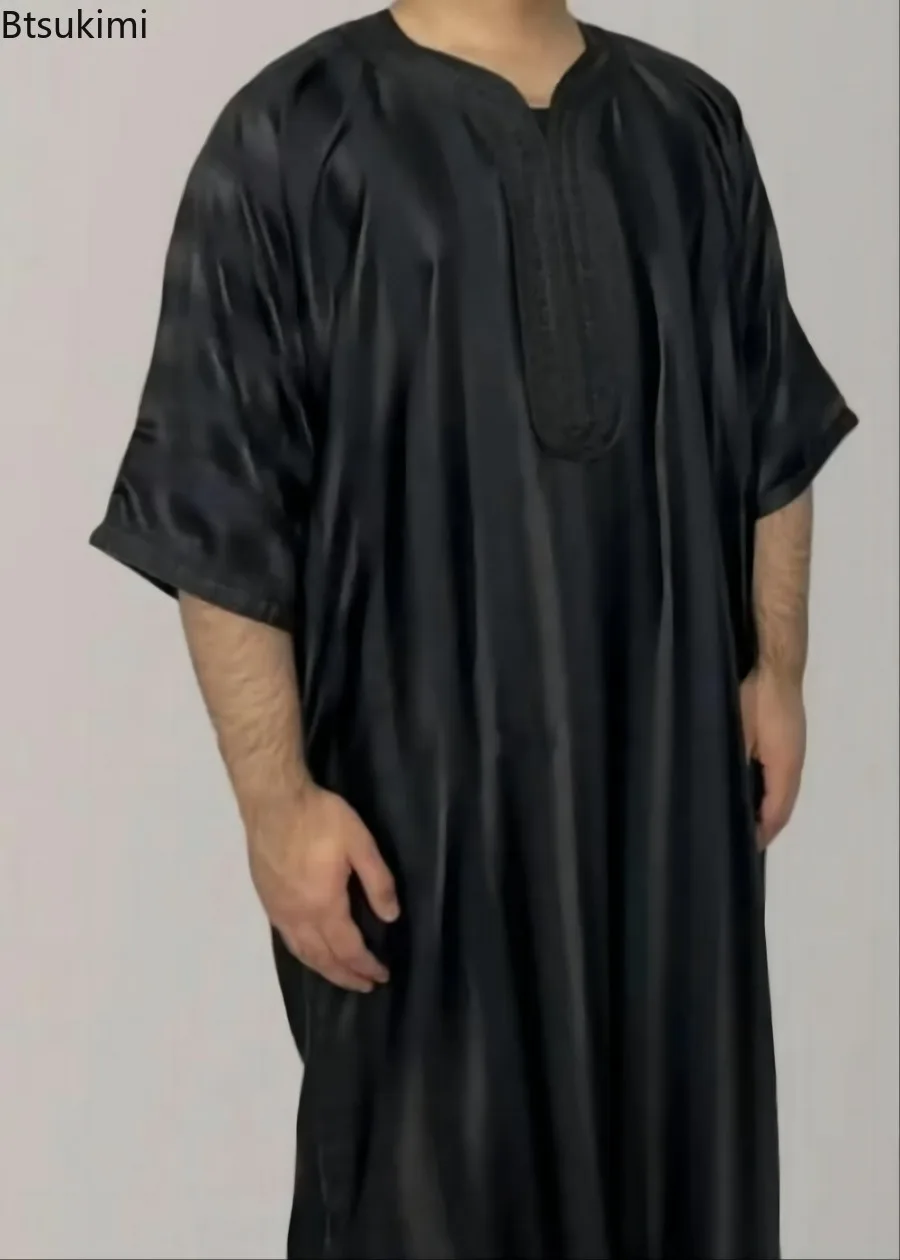 2026 Ramadan Muslim Fashion Abaya for Men Arab Islam Kaftan Robe New Men Ethnic Style Loose Casual Embroidered Party Jubba Thobe