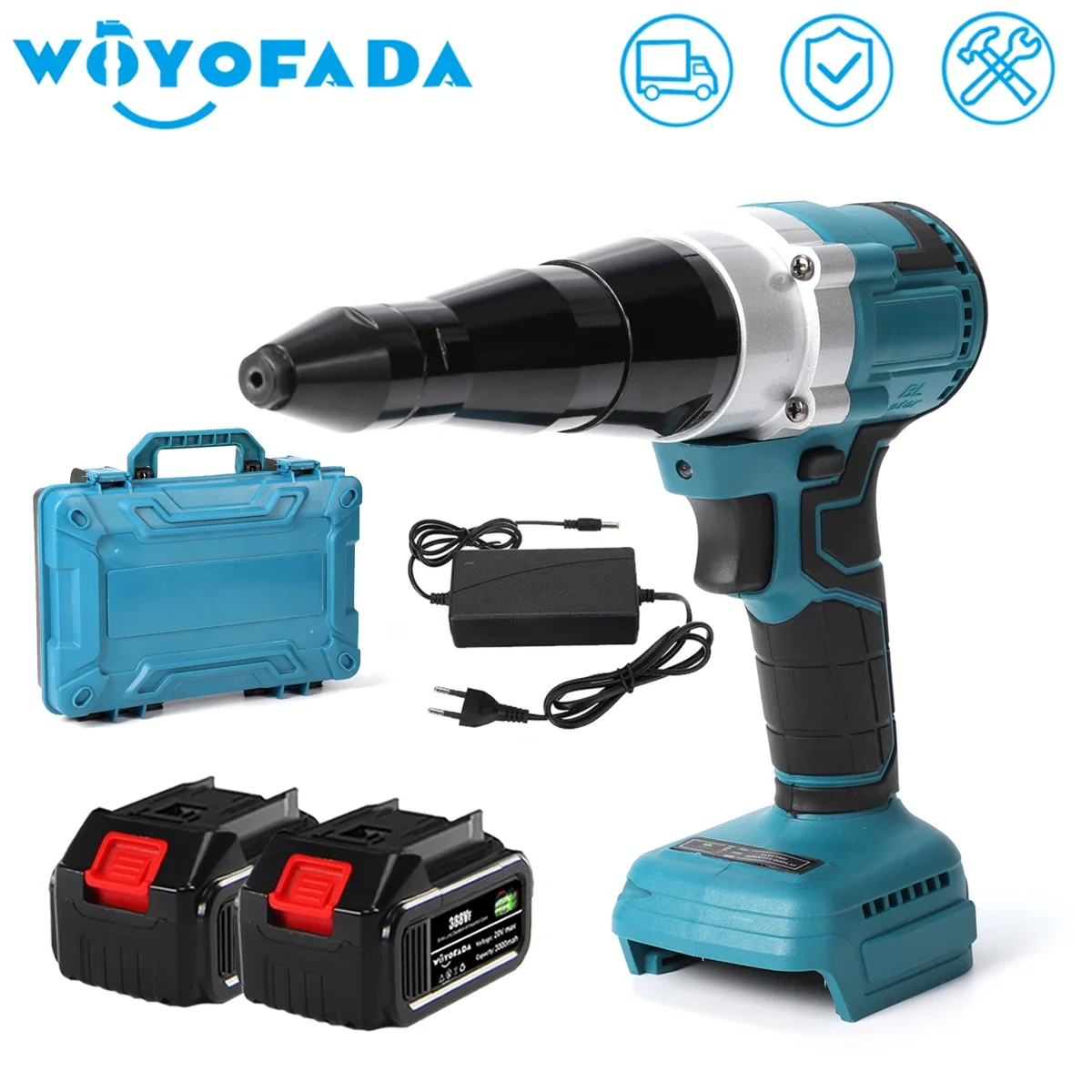 WOYOFADA Electric Rivet Gun 2.4mm-4.8mm Rivet Nut Gun Cordless Riveting Tool Insert Nut Pull Rivet Tool For Makita 18V Battery