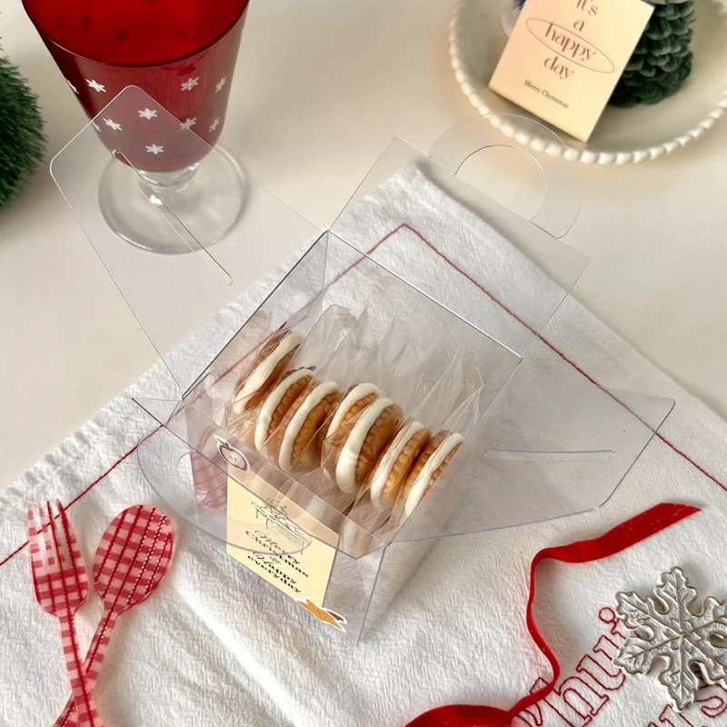 صندوق حلويات شفاف محمول من البولي إيثيلين تيريفثالات لتعبئة الكعك والوجبات الخفيفة، أدوات مطبخ للطهي، علبة على شكل ندفة ثلج ل...