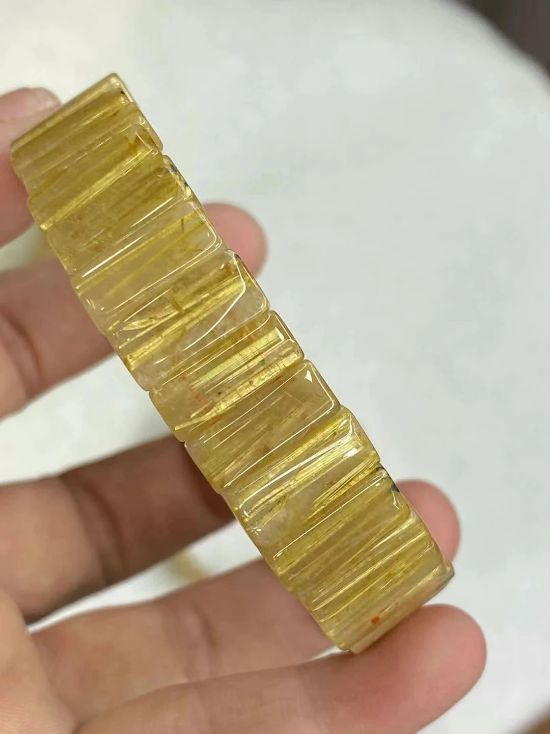 Natural Gold Rutilated Quartz Titanium Bracelet Wealthy Woman Men 16x8mm Clear Rectangle Beads Jewelry From Brazil AAAAAAA